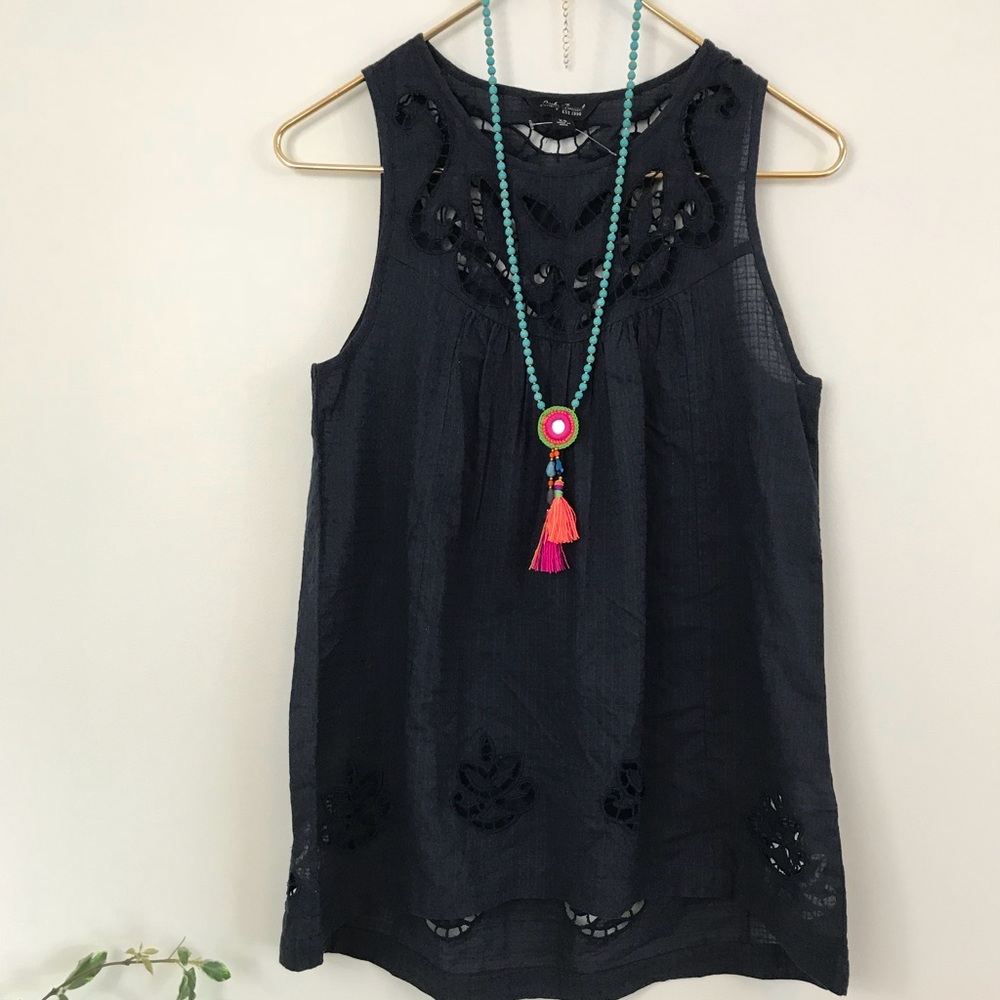 Lucky Brand Navy Blue Eyelet Tank Top